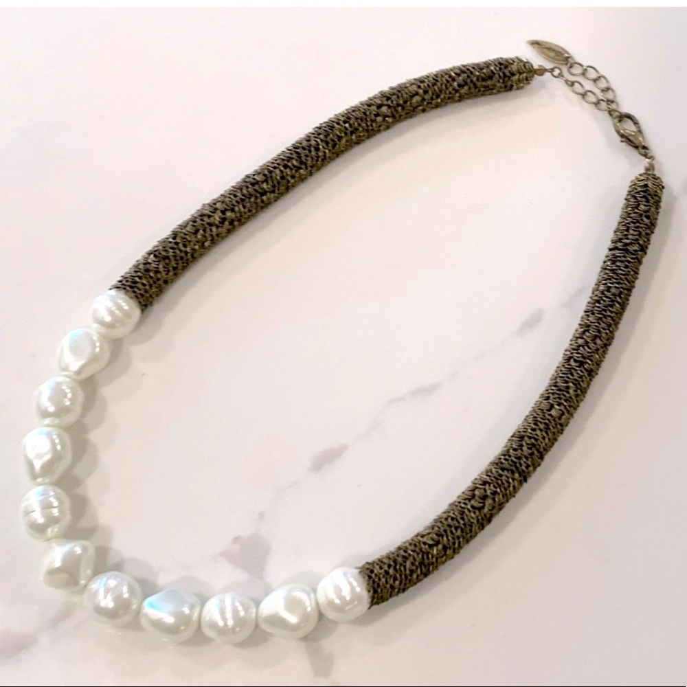 Coldwater Creek Faux Pearl Antique Gold Necklace